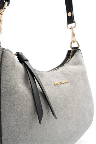 Silver Polo Füme - Siyah Süet Kadın Omuz Çantası SP1259
