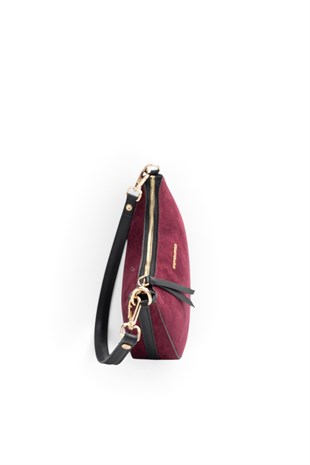 Silver Polo Bordo - Siyah Süet Kadın Omuz Çantası SP1259