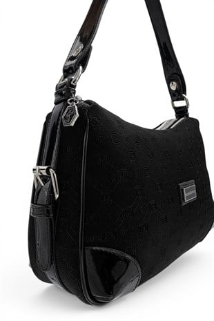 Silver Polo Siyah - Rugan Siyah Fashion Kadın Omuz Çantası SP1269