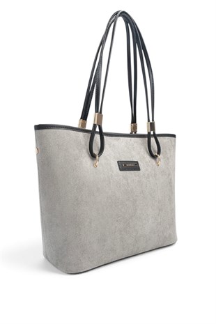Silver Polo Füme - Siyah Süet Kadın Omuz Çantası SP1282