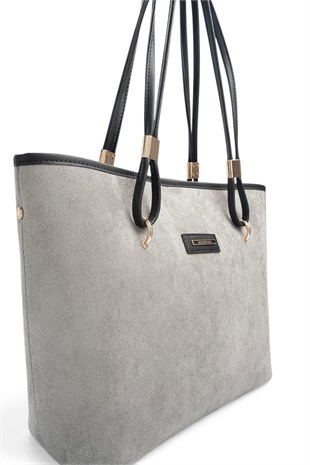 Silver Polo Füme - Siyah Süet Kadın Omuz Çantası SP1282