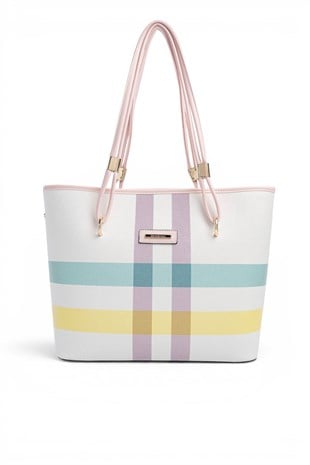 Silver Polo Lila - Pembe Ekose Kadın Omuz Çantası SP1282