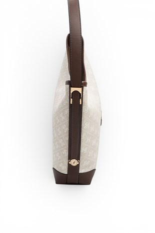 Silver Polo Taş - Kahve Monogram Kadın Omuz Çantası SP1285