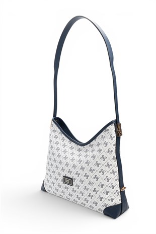 Silver Polo Beyaz - Lacivert Monogram Kadın Omuz Çantası SP1285