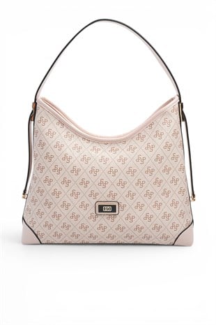 Silver Polo Pembe - Pudra Monogram Kadın Omuz Çantası SP1285