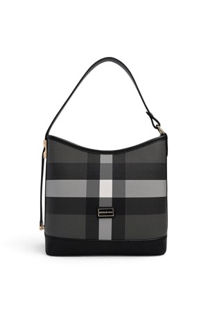 Silver Polo Siyah - Siyah Ekose Kadın Omuz Çantası SP1286