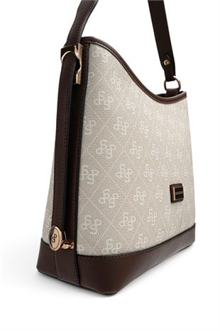 Silver Polo Taş - Kahve Monogram Kadın Omuz Çantası SP1286