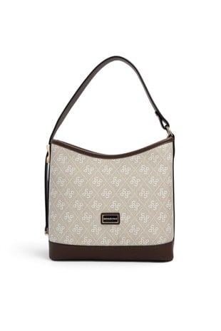 Silver Polo Taş - Kahve Monogram Kadın Omuz Çantası SP1286