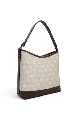 Silver Polo Taş - Kahve Monogram Kadın Omuz Çantası SP1286