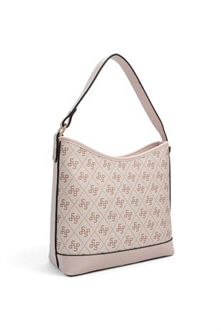 Silver Polo Pembe - Pudra Monogram Kadın Omuz Çantası SP1286