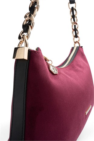 Silver Polo Bordo - Siyah Süet Kadın Omuz Çantası SP1290