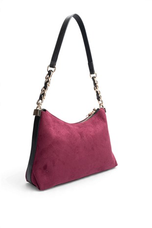Silver Polo Bordo - Siyah Süet Kadın Omuz Çantası SP1290