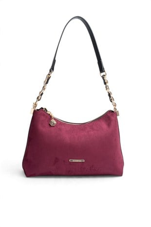 Silver Polo Bordo - Siyah Süet Kadın Omuz Çantası SP1290