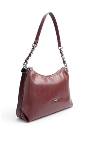 Silver Polo Bordo - Bordo Düz Cilt Kadın Omuz Çantası SP1290