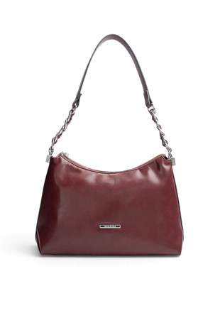 Silver Polo Bordo - Bordo Düz Cilt Kadın Omuz Çantası SP1290