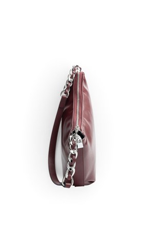 Silver Polo Bordo - Bordo Düz Cilt Kadın Omuz Çantası SP1290