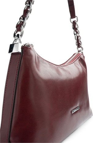 Silver Polo Bordo - Bordo Düz Cilt Kadın Omuz Çantası SP1290