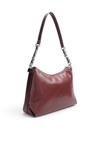 Silver Polo Bordo - Bordo Düz Cilt Kadın Omuz Çantası SP1290