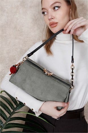 Silver Polo Life Yeşil - Siyah Süet Kadın Omuz Çantası SP1294