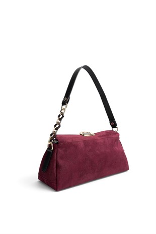 Silver Polo Bordo - Siyah Süet Kadın Omuz Çantası SP1294