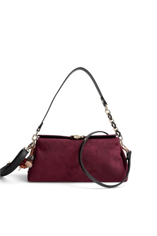 Silver Polo Bordo - Siyah Süet Kadın Omuz Çantası SP1294