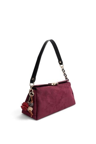 Silver Polo Bordo - Siyah Süet Kadın Omuz Çantası SP1294