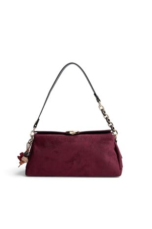 Silver Polo Bordo - Siyah Süet Kadın Omuz Çantası SP1294
