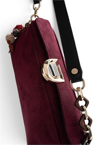 Silver Polo Bordo - Siyah Süet Kadın Omuz Çantası SP1294