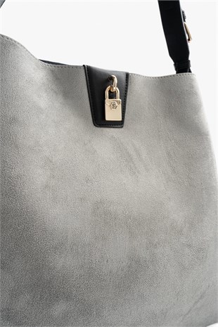 Silver Polo Füme - Siyah Süet Kadın Omuz Çantası SP1295