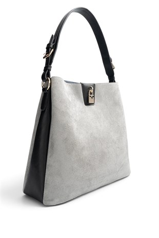 Silver Polo Füme - Siyah Süet Kadın Omuz Çantası SP1295