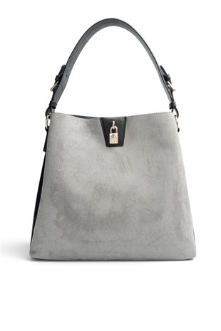 Silver Polo Füme - Siyah Süet Kadın Omuz Çantası SP1295