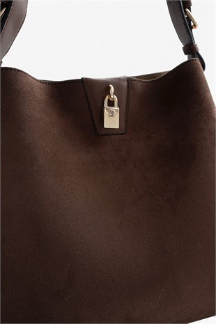 Silver Polo Kahve - Kahve Süet Kadın Omuz Çantası SP1295