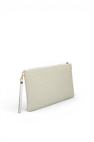Silver Polo Yeşil - Kemik Kaz Ayağı Ekose Kadın Portföy ve Clutch El Çantası SP1034