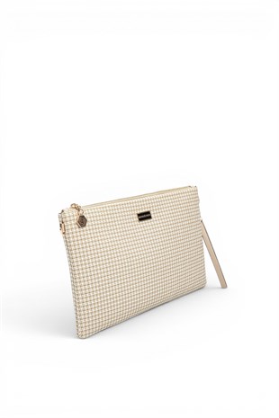 Silver Polo Kum - Kum Beji Kaz Ayağı Ekose Kadın Portföy ve Clutch El Çantası SP1034
