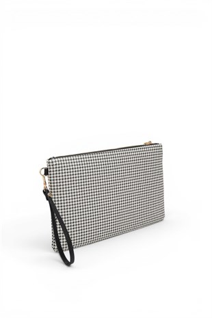 Silver Polo Siyah - Siyah Kaz Ayağı Ekose Kadın Portföy ve Clutch El Çantası SP1034