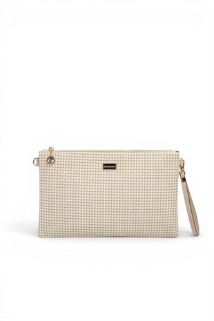 Silver Polo Kum - Kum Beji Kaz Ayağı Ekose Kadın Portföy ve Clutch El Çantası SP1034