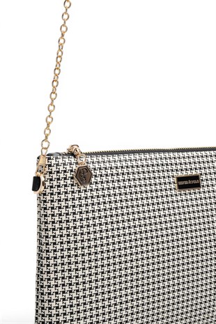 Silver Polo Siyah - Siyah Kaz Ayağı Ekose Kadın Portföy ve Clutch El Çantası SP1034