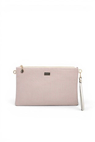 Silver Polo Bordo - Kemik Kaz Ayağı Ekose Kadın Portföy ve Clutch El Çantası SP1034