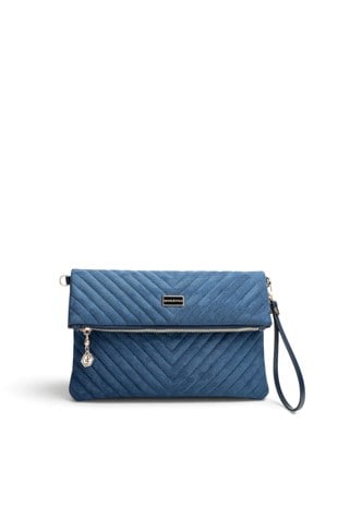 Silver Polo Süet Lacivert - Süet Lacivert Kapitone V Kadın Portföy ve Clutch El Çantası SP1134