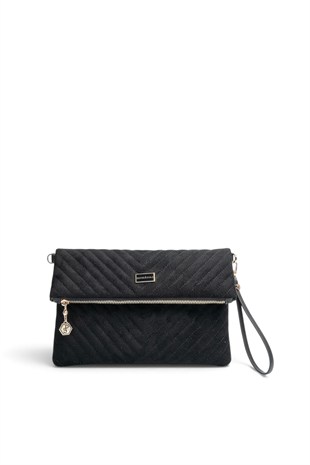 Silver Polo Süet Siyah - Süet Siyah Kapitone V Kadın Portföy ve Clutch El Çantası SP1134