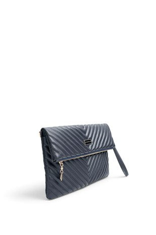 Silver Polo Lacivert - Lacivert Kapitone V Kadın Portföy ve Clutch El Çantası SP1134