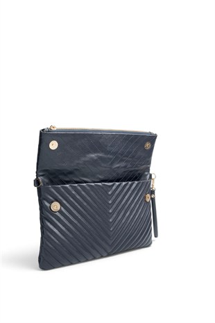 Silver Polo Lacivert - Lacivert Kapitone V Kadın Portföy ve Clutch El Çantası SP1134