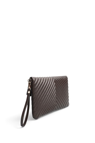 Silver Polo Kahve - Kahve Kapitone V Kadın Portföy ve Clutch El Çantası SP1134