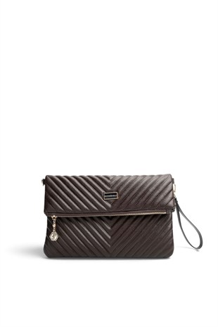 Silver Polo Kahve - Kahve Kapitone V Kadın Portföy ve Clutch El Çantası SP1134