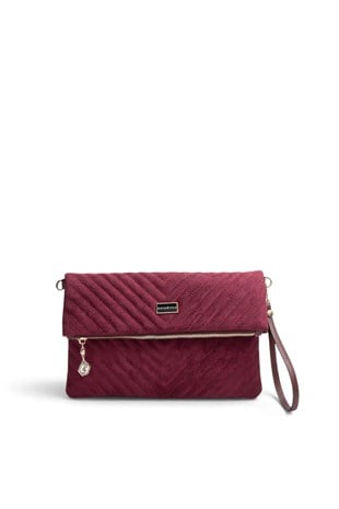 Silver Polo Süet Bordo - Süet Bordo Kapitone V Kadın Portföy ve Clutch El Çantası SP1134