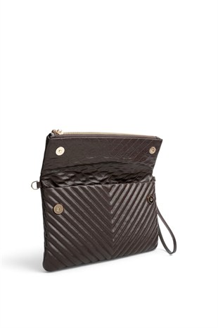 Silver Polo Kahve - Kahve Kapitone V Kadın Portföy ve Clutch El Çantası SP1134