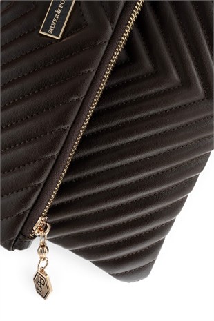 Silver Polo Kahve - Kahve Kapitone V Kadın Portföy ve Clutch El Çantası SP1134