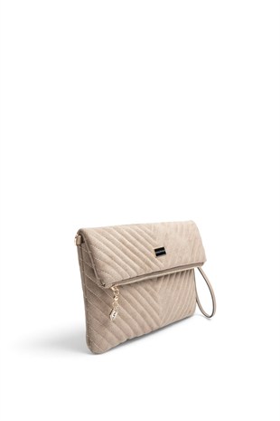 Silver Polo Süet C.Vizon - Süet C.Vizon Kapitone V Kadın Portföy ve Clutch El Çantası SP1134