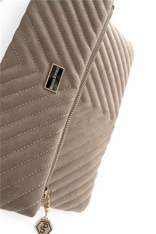 Silver Polo Süet C.Vizon - Süet C.Vizon Kapitone V Kadın Portföy ve Clutch El Çantası SP1134