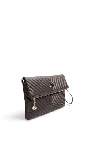 Silver Polo Kahve - Kahve Kapitone V Kadın Portföy ve Clutch El Çantası SP1134